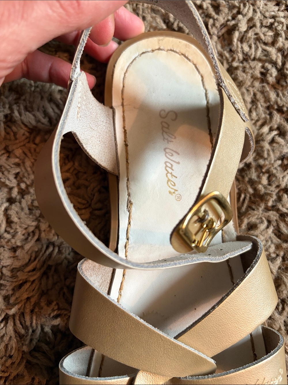 Salt Water Sandals by Hoy Metallic Gold Strappy Women's Sandals - Picture 5 of 7